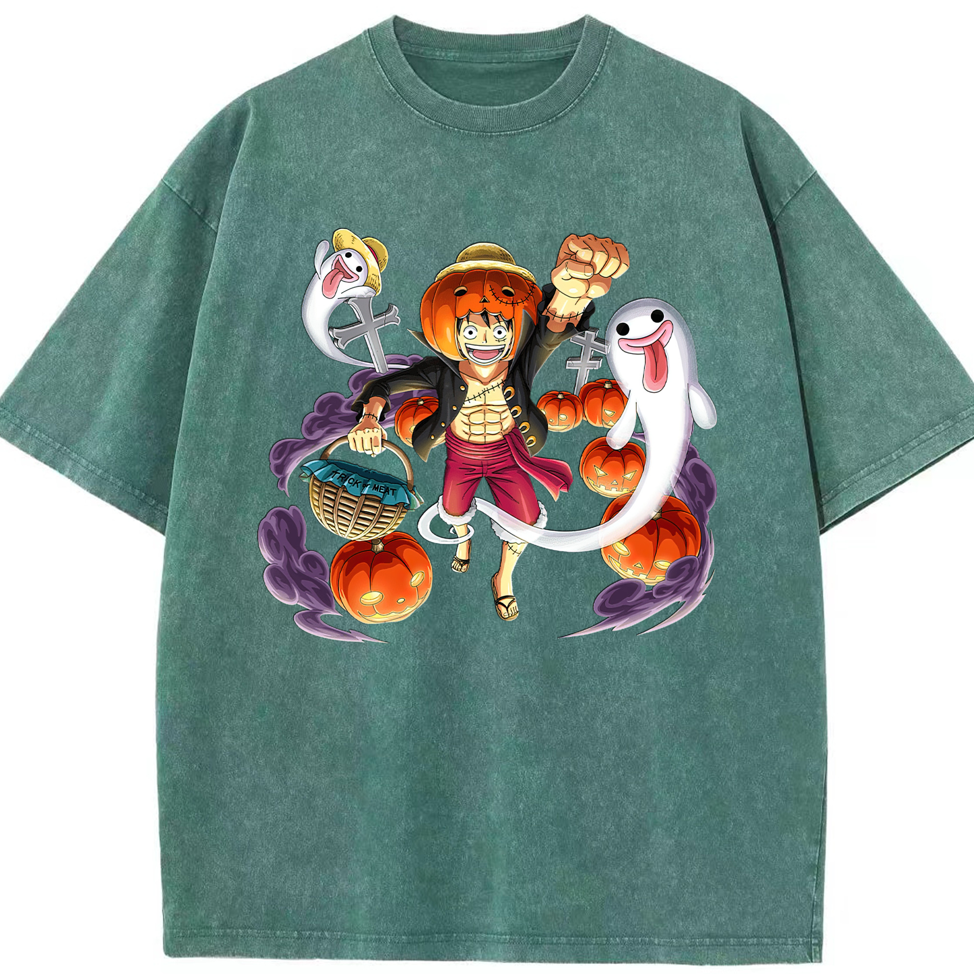 ワンピース モンキー・D・ルフィ ONE PIECE Monkey D. Luffy 綿100% ヴィンテージ風 半袖Tシャツ（フロントプリント）